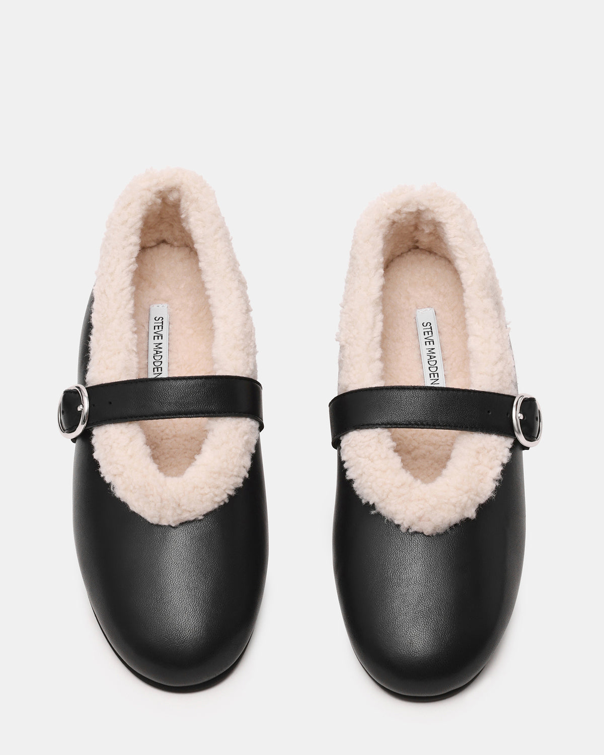 LODGE Black Leather Mary Jane Round-Toe Women's Flat | Steve Madden Value