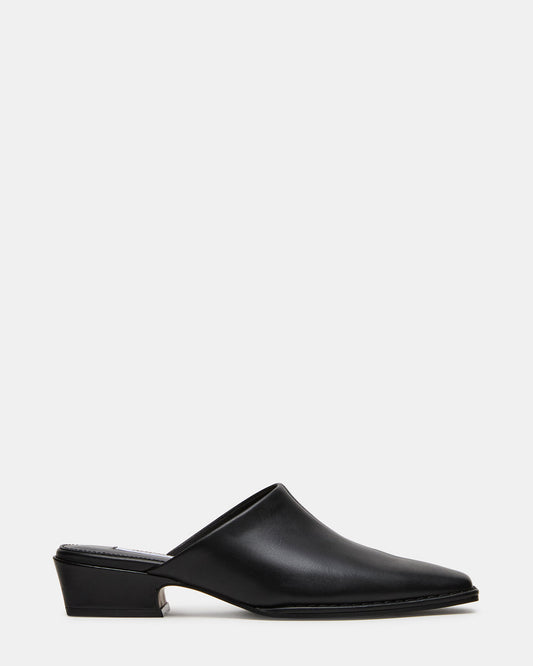 DESSA Black Leather Square-Toe Mule Women's Flat | Steve Madden Quality