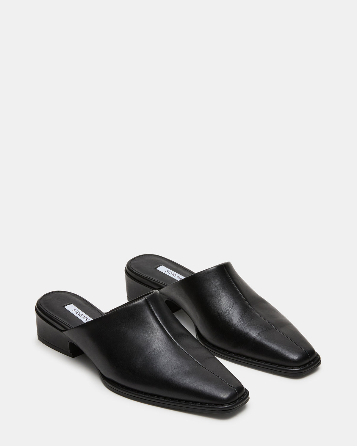 DESSA Black Leather Square-Toe Mule Women's Flat | Steve Madden Quality