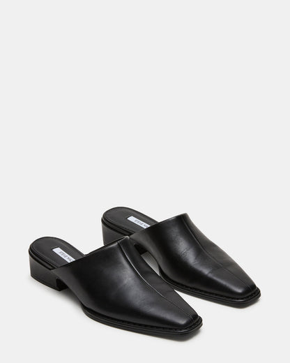 DESSA Black Leather Square-Toe Mule Women's Flat | Steve Madden Quality