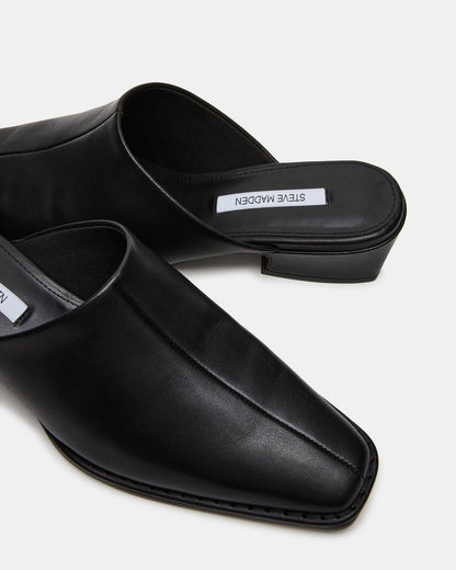 DESSA Black Leather Square-Toe Mule Women's Flat | Steve Madden Quality