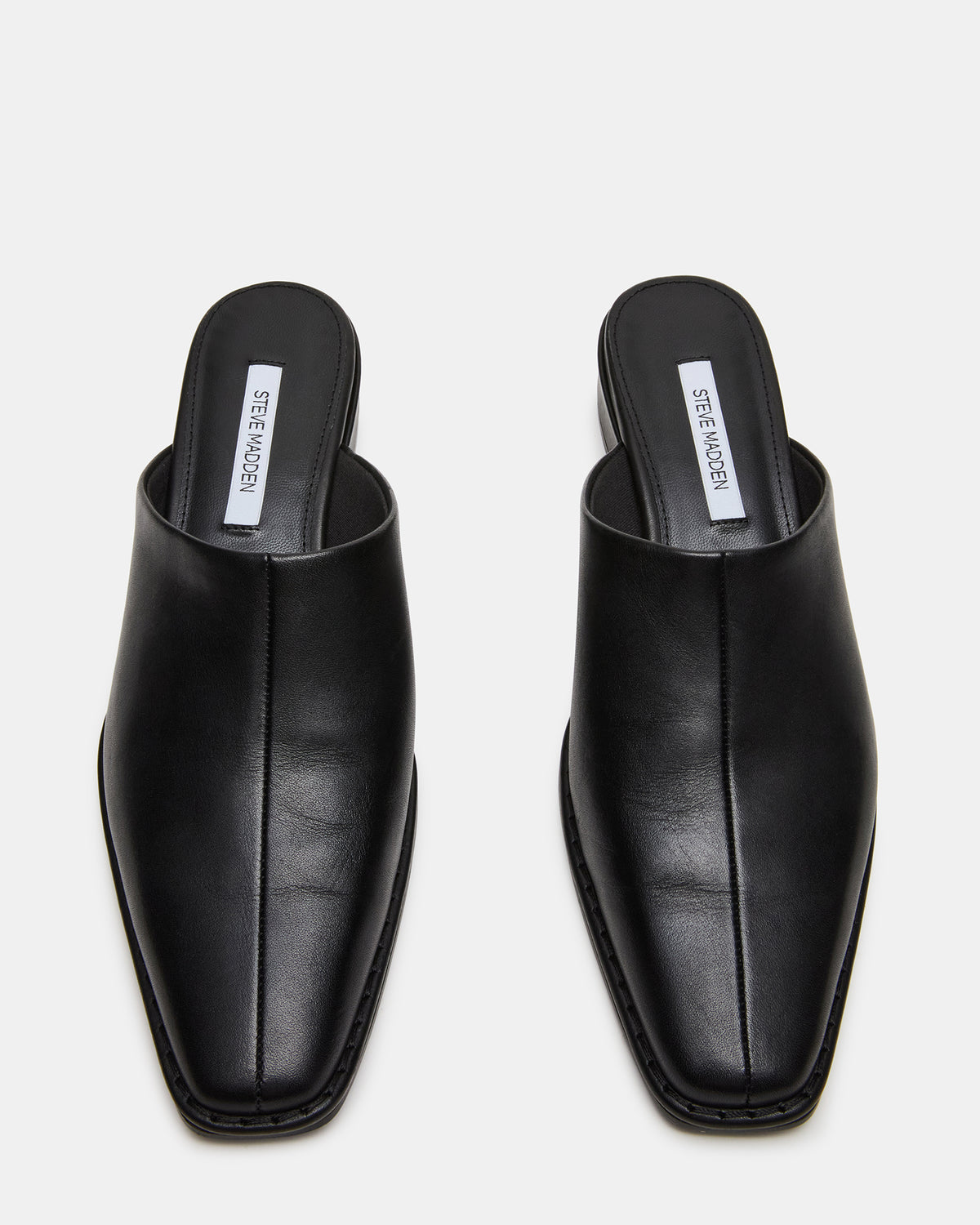 DESSA Black Leather Square-Toe Mule Women's Flat | Steve Madden Quality