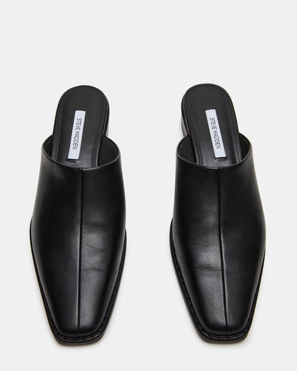 DESSA Black Leather Square-Toe Mule Women's Flat | Steve Madden Quality