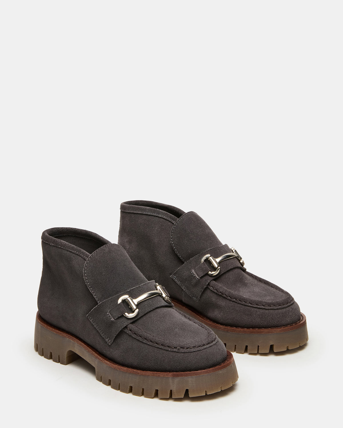 LEON Grey Suede Platform Lug Sole Women's Loafer | Steve Madden Sale