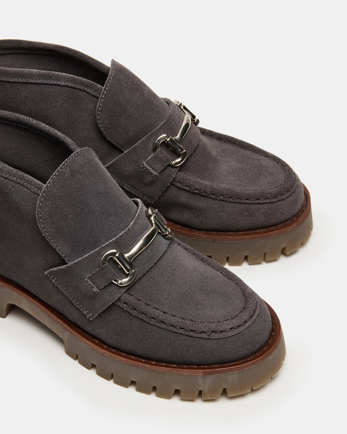 LEON Grey Suede Platform Lug Sole Women's Loafer | Steve Madden Sale