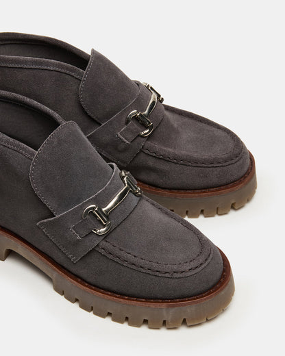 LEON Grey Suede Platform Lug Sole Women's Loafer | Steve Madden Sale