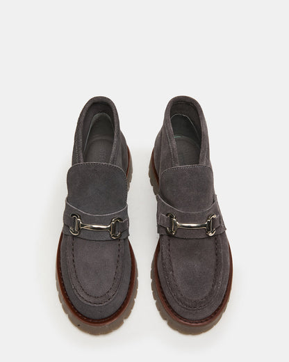 LEON Grey Suede Platform Lug Sole Women's Loafer | Steve Madden Sale