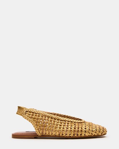 RUMI Gold Leather Woven Slingback Round-Toe Women's Flat | Steve Madden New