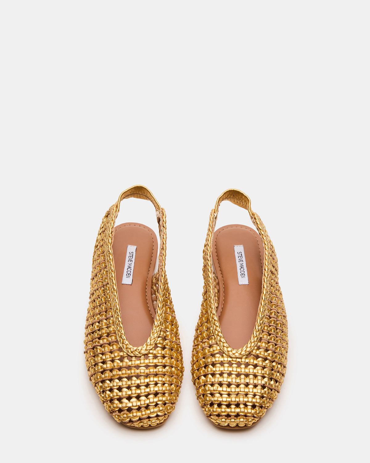 RUMI Gold Leather Woven Slingback Round-Toe Women's Flat | Steve Madden New