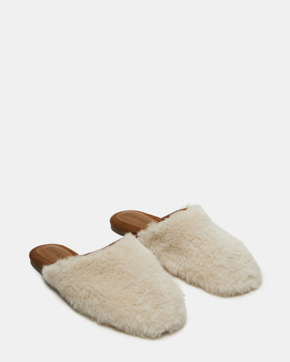 PEARSON Faux Fur Cream Rounded-Toe Slip-On Women's Flat | Steve Madden Latest