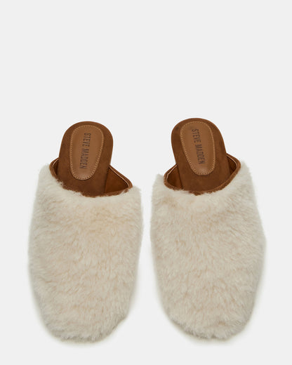 PEARSON Faux Fur Cream Rounded-Toe Slip-On Women's Flat | Steve Madden Latest