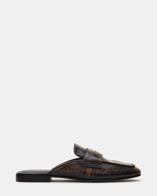 CALEB Brown Distressed Women's Slip-On Mule Flat | Steve Madden Sale