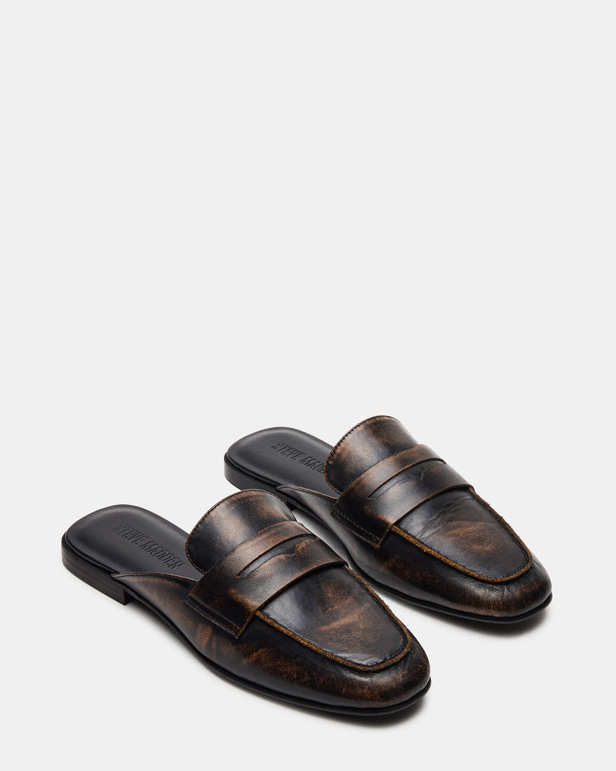 CALEB Brown Distressed Women's Slip-On Mule Flat | Steve Madden Sale