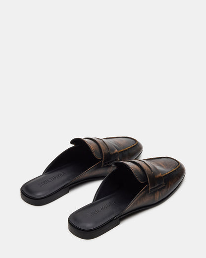 CALEB Brown Distressed Women's Slip-On Mule Flat | Steve Madden Sale