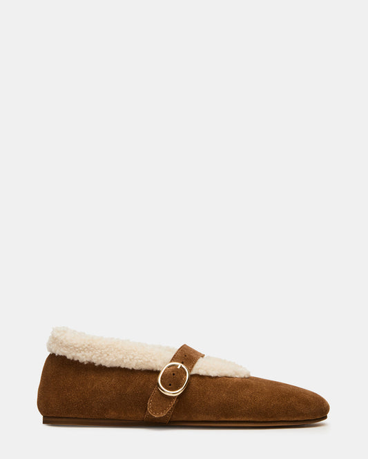 LODGE Chestnut Suede Mary Jane Round-Toe Women's Flat | Steve Madden Popular