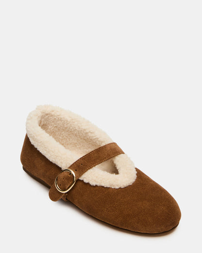 LODGE Chestnut Suede Mary Jane Round-Toe Women's Flat | Steve Madden Popular