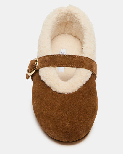 LODGE Chestnut Suede Mary Jane Round-Toe Women's Flat | Steve Madden Popular