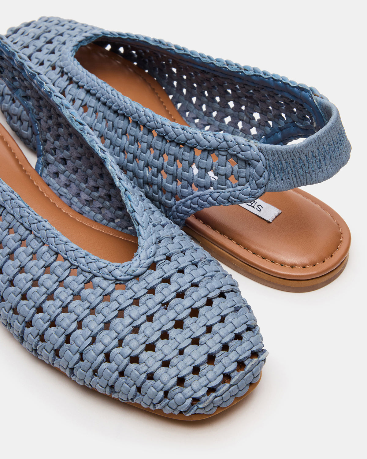 RUMI Blue Leather Woven Slingback Round-Toe Women's Flat | Steve Madden Customer Favorite