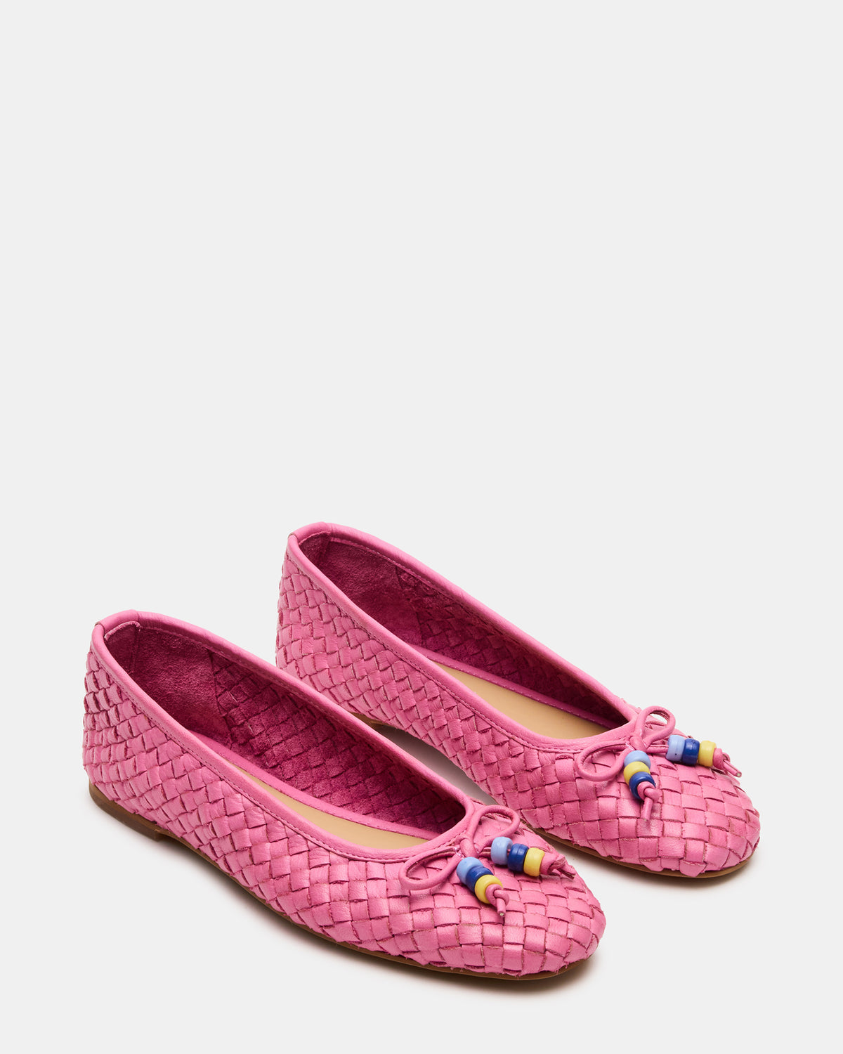DIVY Pink Leather Woven Bow Ballet Round-Toe Women's Flat | Steve Madden Best Price