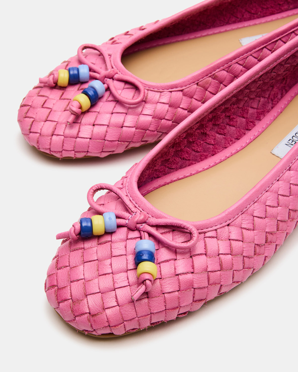 DIVY Pink Leather Woven Bow Ballet Round-Toe Women's Flat | Steve Madden Best Price