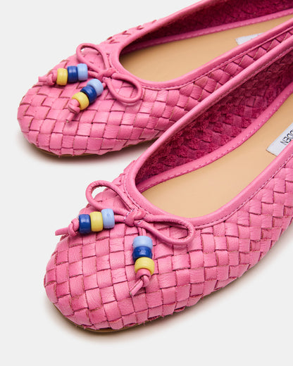 DIVY Pink Leather Woven Bow Ballet Round-Toe Women's Flat | Steve Madden Best Price