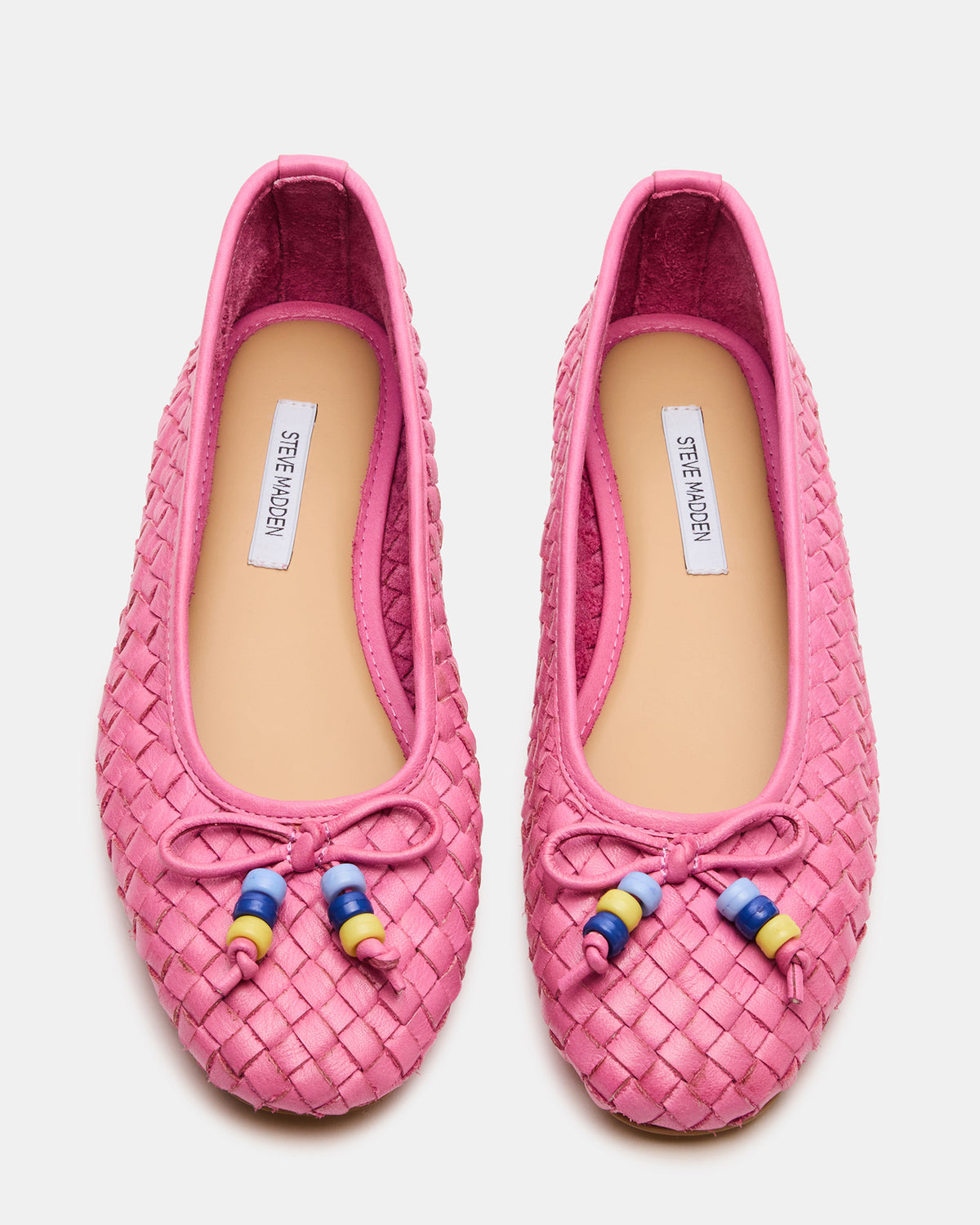 DIVY Pink Leather Woven Bow Ballet Round-Toe Women's Flat | Steve Madden Best Price