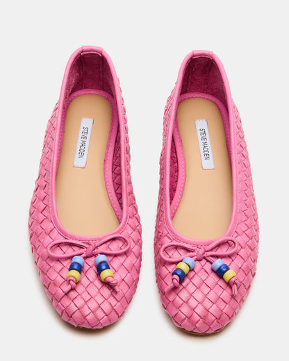 DIVY Pink Leather Woven Bow Ballet Round-Toe Women's Flat | Steve Madden Best Price