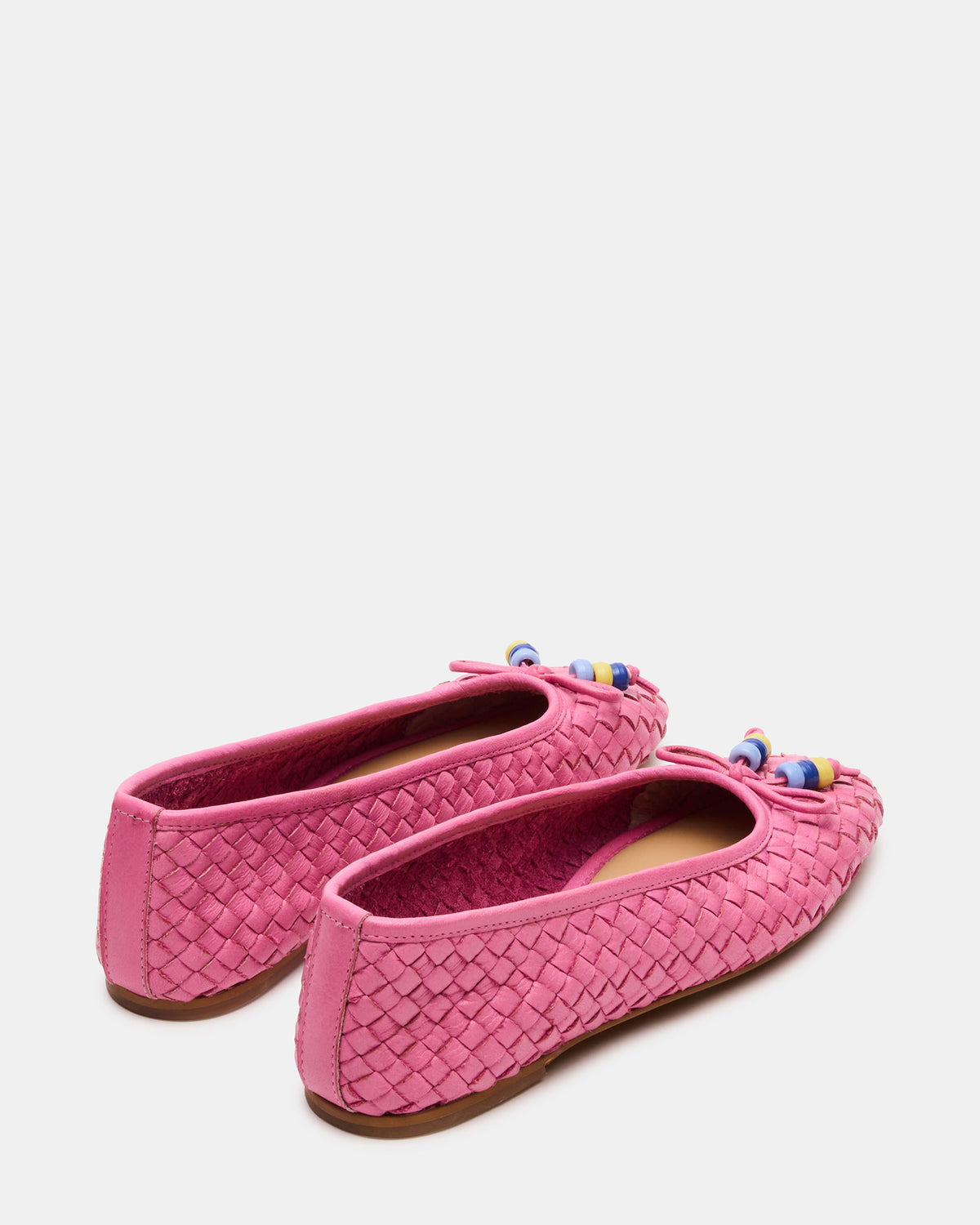 DIVY Pink Leather Woven Bow Ballet Round-Toe Women's Flat | Steve Madden Best Price
