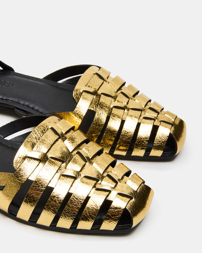 MEDLIN Gold Leather Square-Toe Fisherman Women's Flat | Steve Madden Recommended