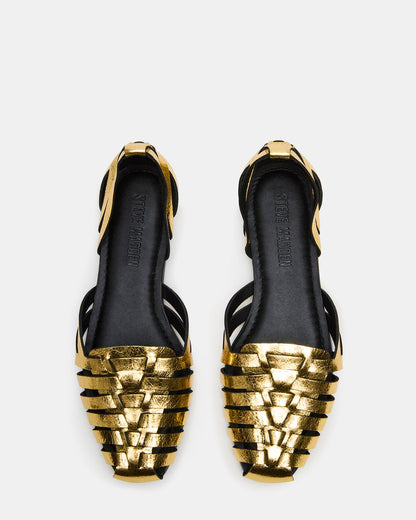 MEDLIN Gold Leather Square-Toe Fisherman Women's Flat | Steve Madden Recommended