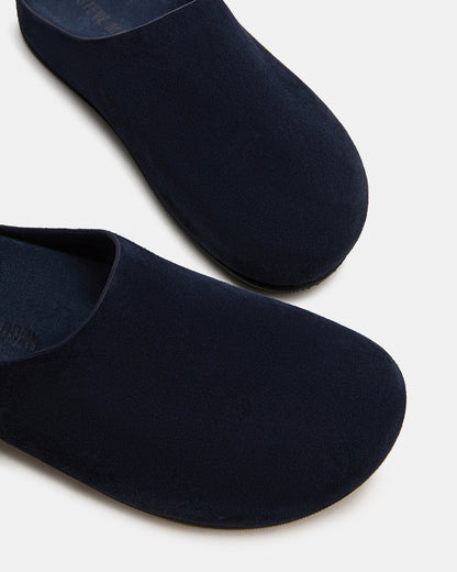 FERN Navy Suede Mule Slip-On Round-Toe Women's Flat | Steve Madden Discount