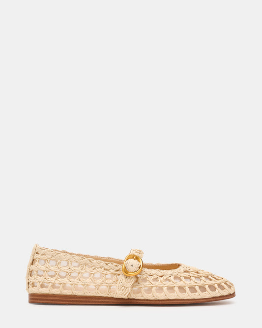 MELODY Natural Raffia Mary Jane Woven Buckle Round-Toe Women's Flat | Steve Madden Recommended