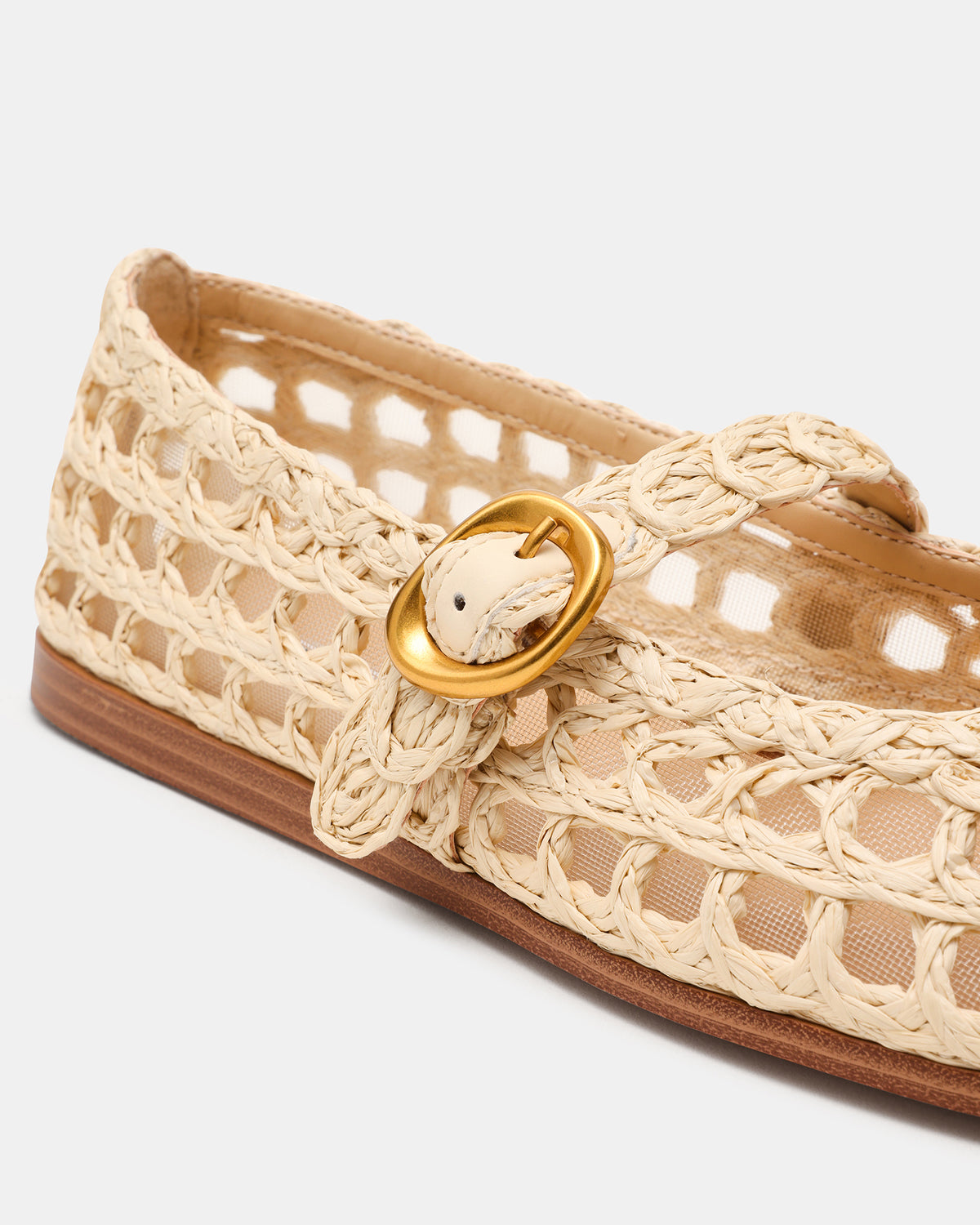 MELODY Natural Raffia Mary Jane Woven Buckle Round-Toe Women's Flat | Steve Madden Recommended