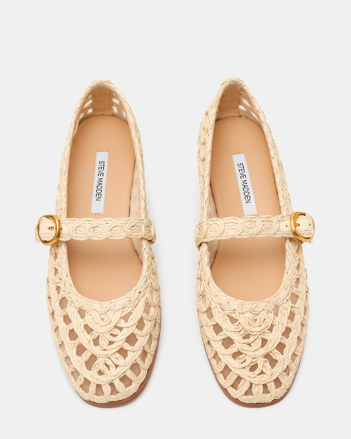 MELODY Natural Raffia Mary Jane Woven Buckle Round-Toe Women's Flat | Steve Madden Recommended