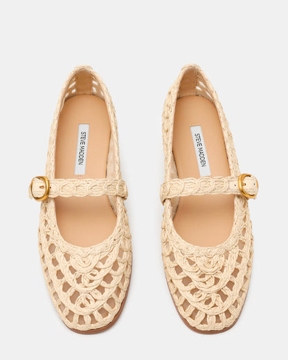 MELODY Natural Raffia Mary Jane Woven Buckle Round-Toe Women's Flat | Steve Madden Recommended