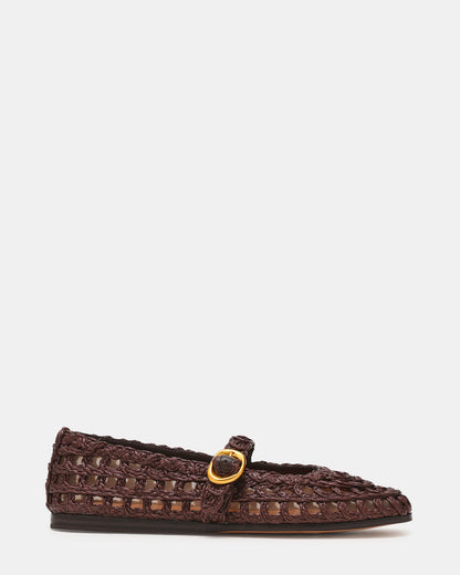 MELODY Brown Raffia Mary Jane Woven Buckle Round-Toe Women's Flat | Steve Madden Premium