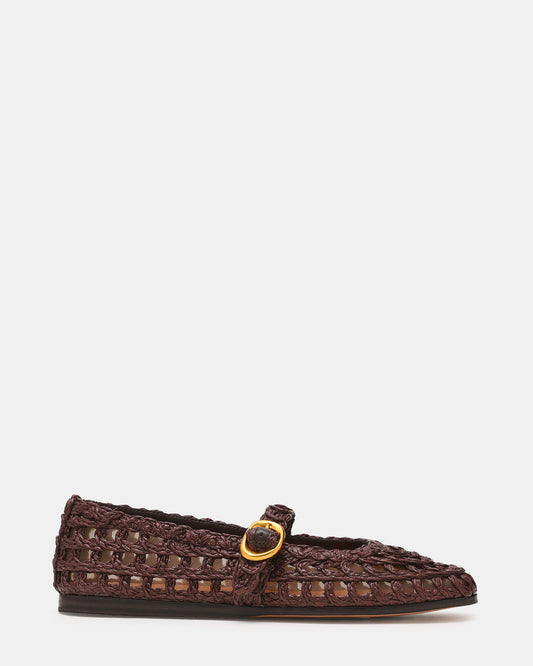 MELODY Brown Raffia Mary Jane Woven Buckle Round-Toe Women's Flat | Steve Madden Premium