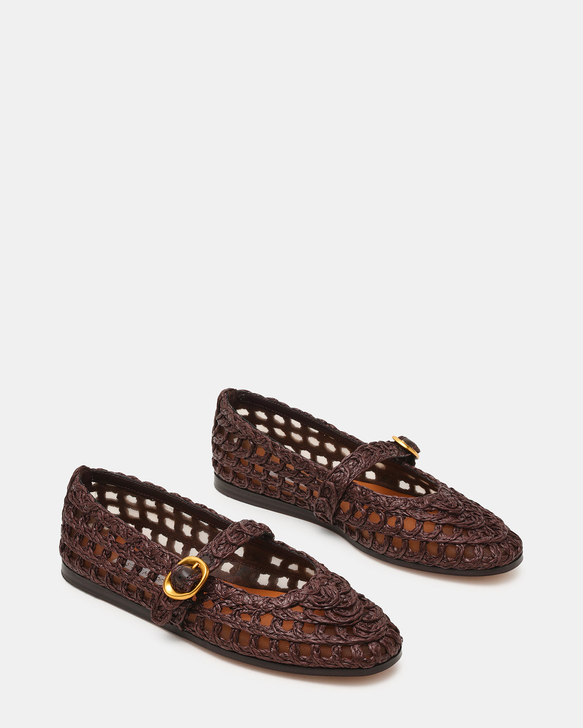 MELODY Brown Raffia Mary Jane Woven Buckle Round-Toe Women's Flat | Steve Madden Premium