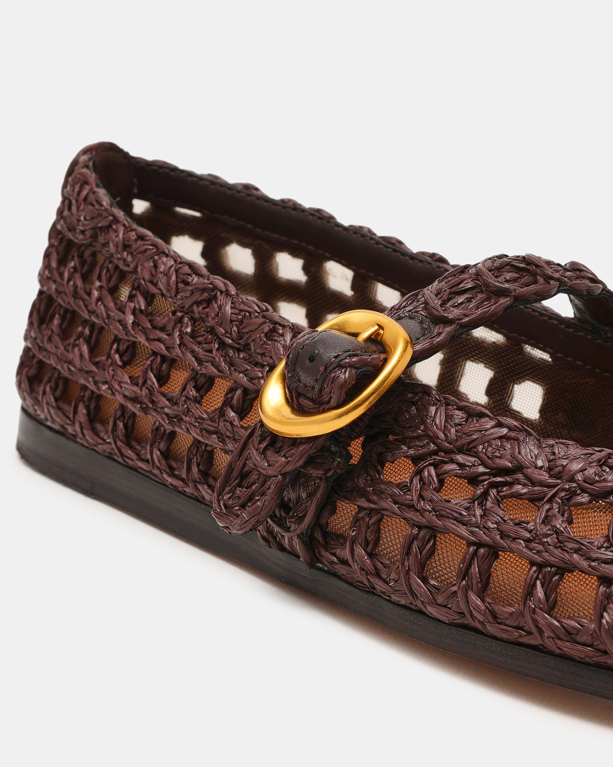 MELODY Brown Raffia Mary Jane Woven Buckle Round-Toe Women's Flat | Steve Madden Premium