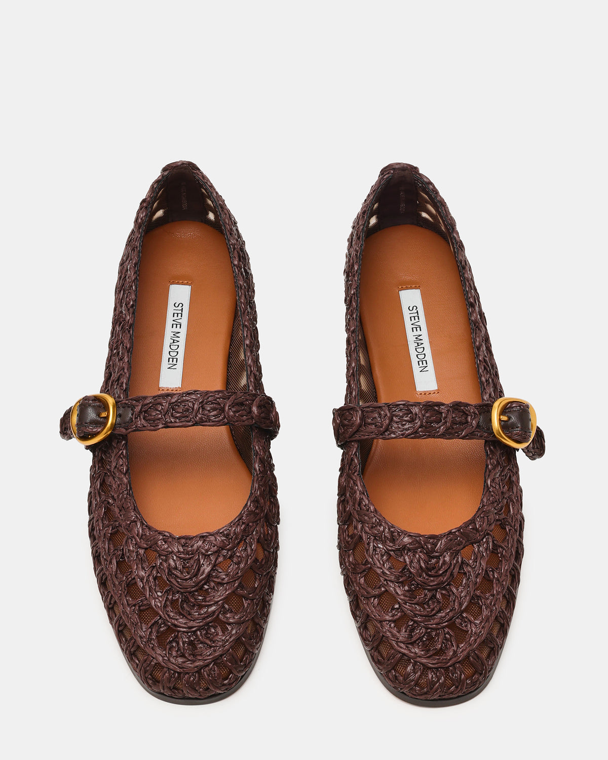 MELODY Brown Raffia Mary Jane Woven Buckle Round-Toe Women's Flat | Steve Madden Premium