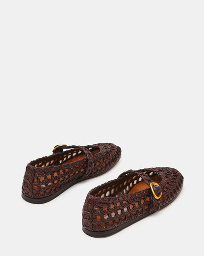 MELODY Brown Raffia Mary Jane Woven Buckle Round-Toe Women's Flat | Steve Madden Premium