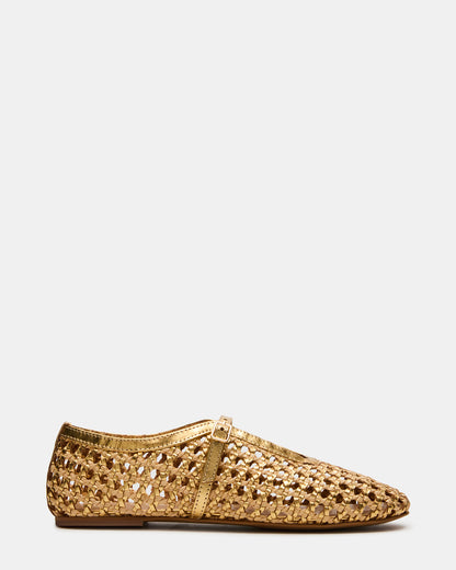 BELLISSIMA Gold Multi Mary Jane Woven Buckle Women's Flats | Steve Madden New