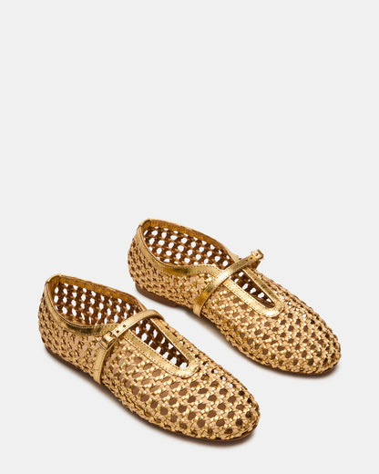 BELLISSIMA Gold Multi Mary Jane Woven Buckle Women's Flats | Steve Madden New