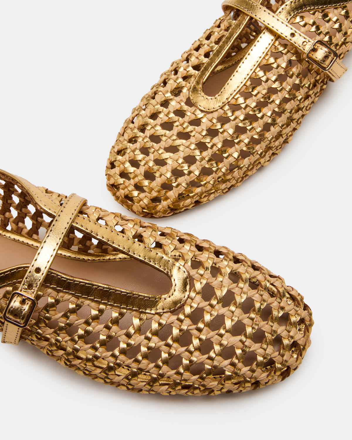 BELLISSIMA Gold Multi Mary Jane Woven Buckle Women's Flats | Steve Madden New