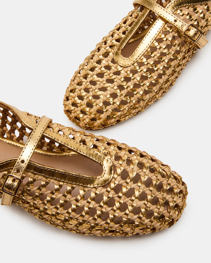 BELLISSIMA Gold Multi Mary Jane Woven Buckle Women's Flats | Steve Madden New
