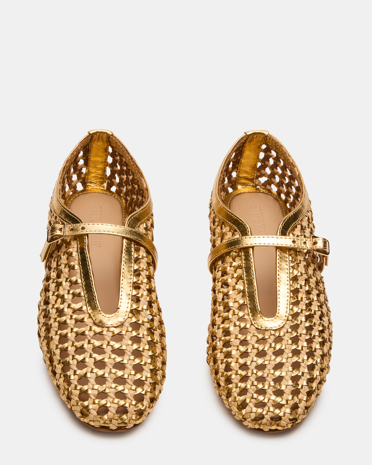 BELLISSIMA Gold Multi Mary Jane Woven Buckle Women's Flats | Steve Madden New