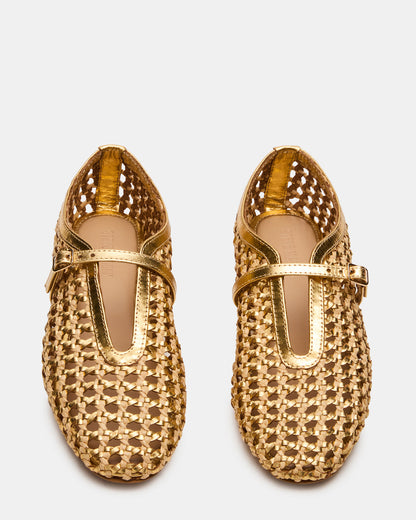 BELLISSIMA Gold Multi Mary Jane Woven Buckle Women's Flats | Steve Madden New
