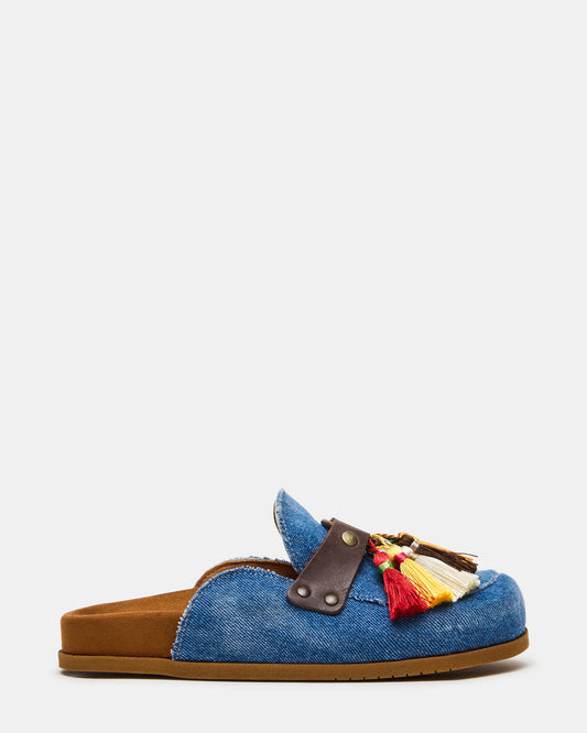 BERNIE Denim Mule Slip-On Footbed Round-Toe Women's Flat | Steve Madden Best Seller
