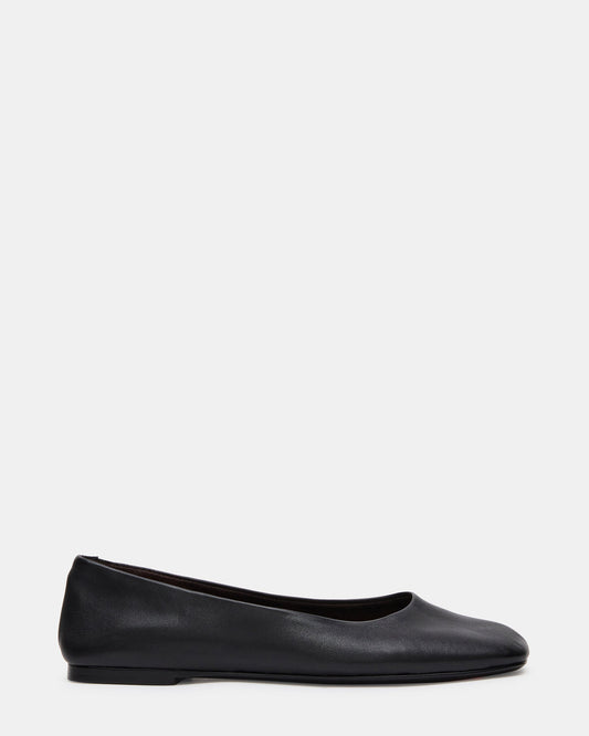 NURTURE Black Leather Square-Toe Ballet Women's Flat | Steve Madden Popular