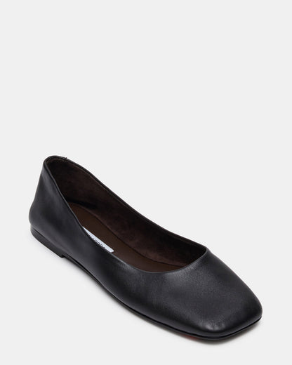 NURTURE Black Leather Square-Toe Ballet Women's Flat | Steve Madden Popular